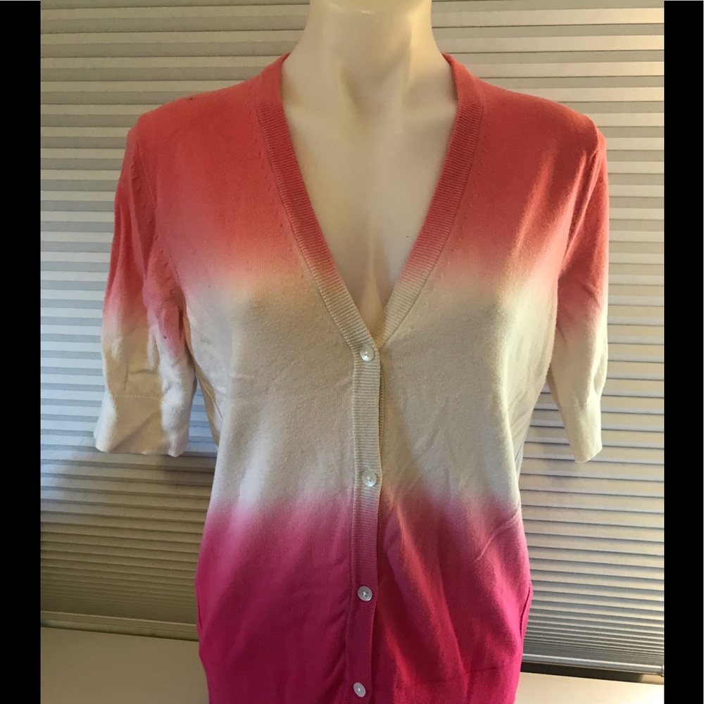Eddie Bauer Coral, Cream & Pink Ombre Button Cardigan